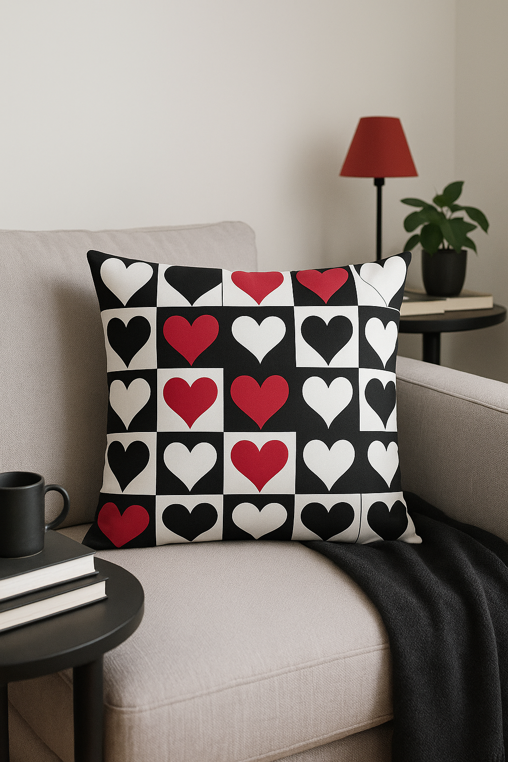 housse de coussin géométrique noire et rouge tendance - vue 2 sur 2