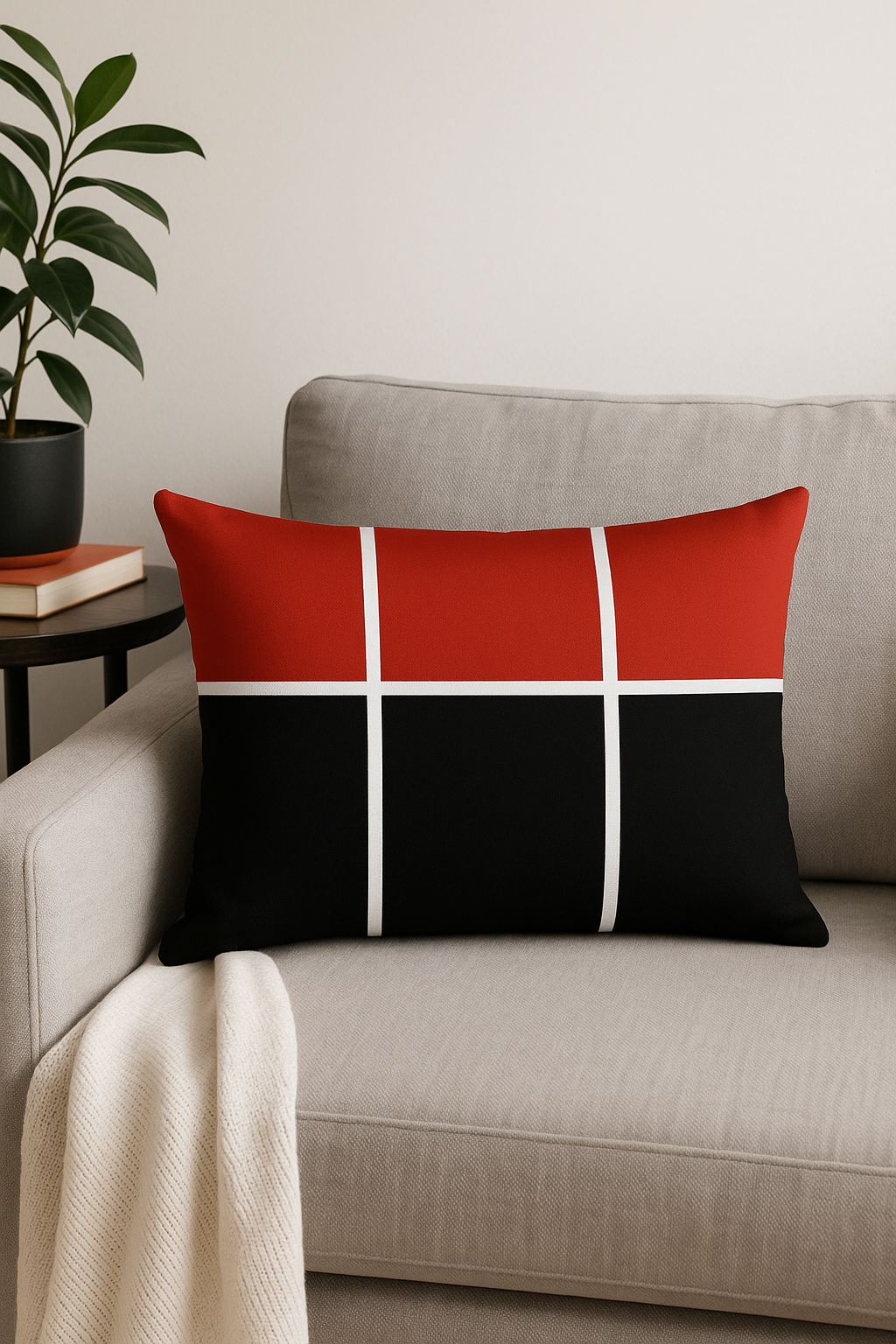 housse de coussin géométrique nordique jaune et rouge 30 x 50 cm - vue 2 sur 2