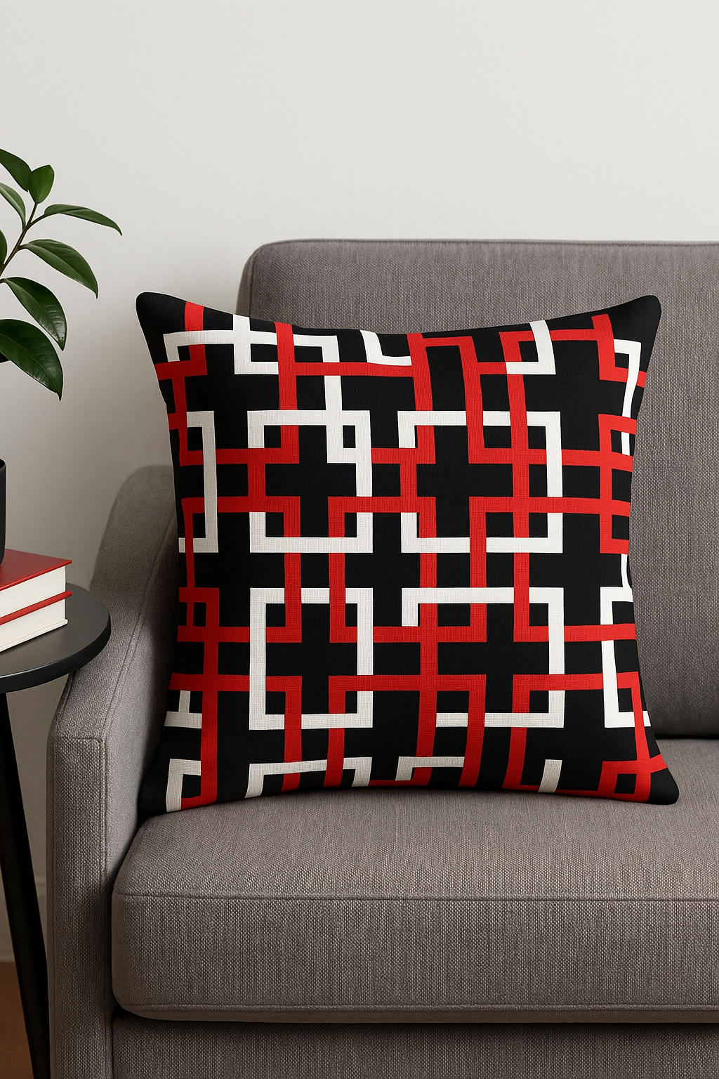 housse de coussin géométrique rouge et noire pour canapé - vue 2 sur 2
