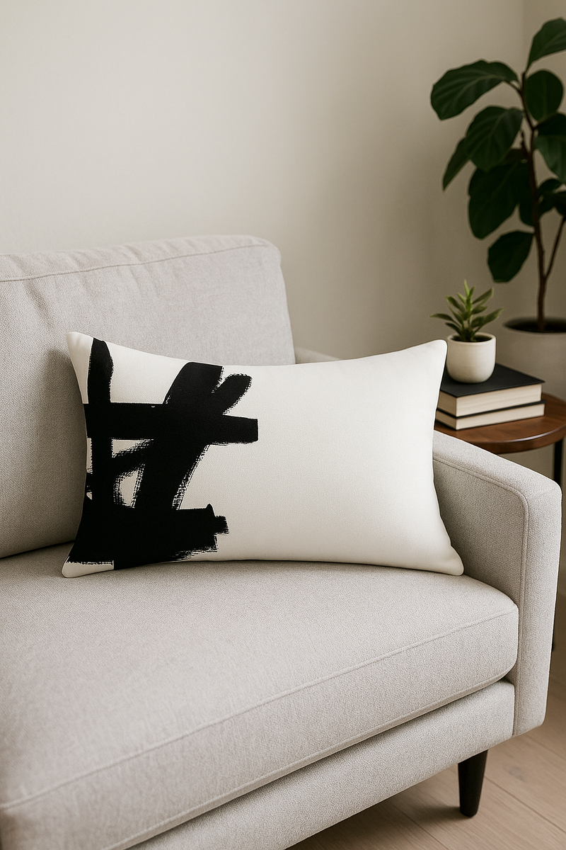 housse de coussin imprimé géométrique noir et blanc décoratif