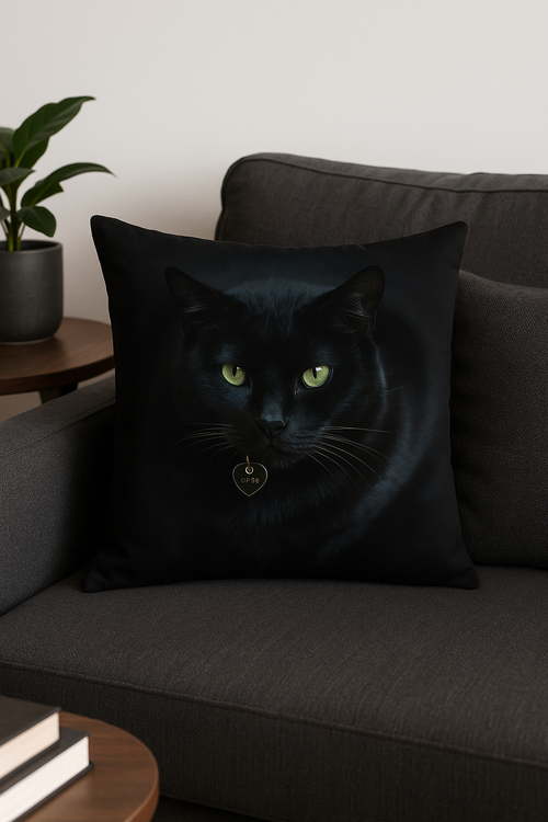 housse de coussin imprimée avec un chat noir élégant - vue 2 sur 2