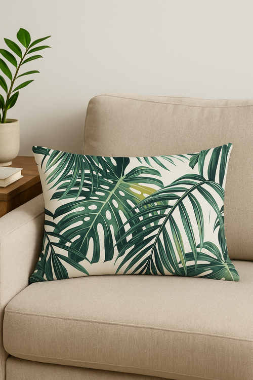 housse de coussin imprimée fleurs tropicales 30 x 50 cm - vue 2 sur 2