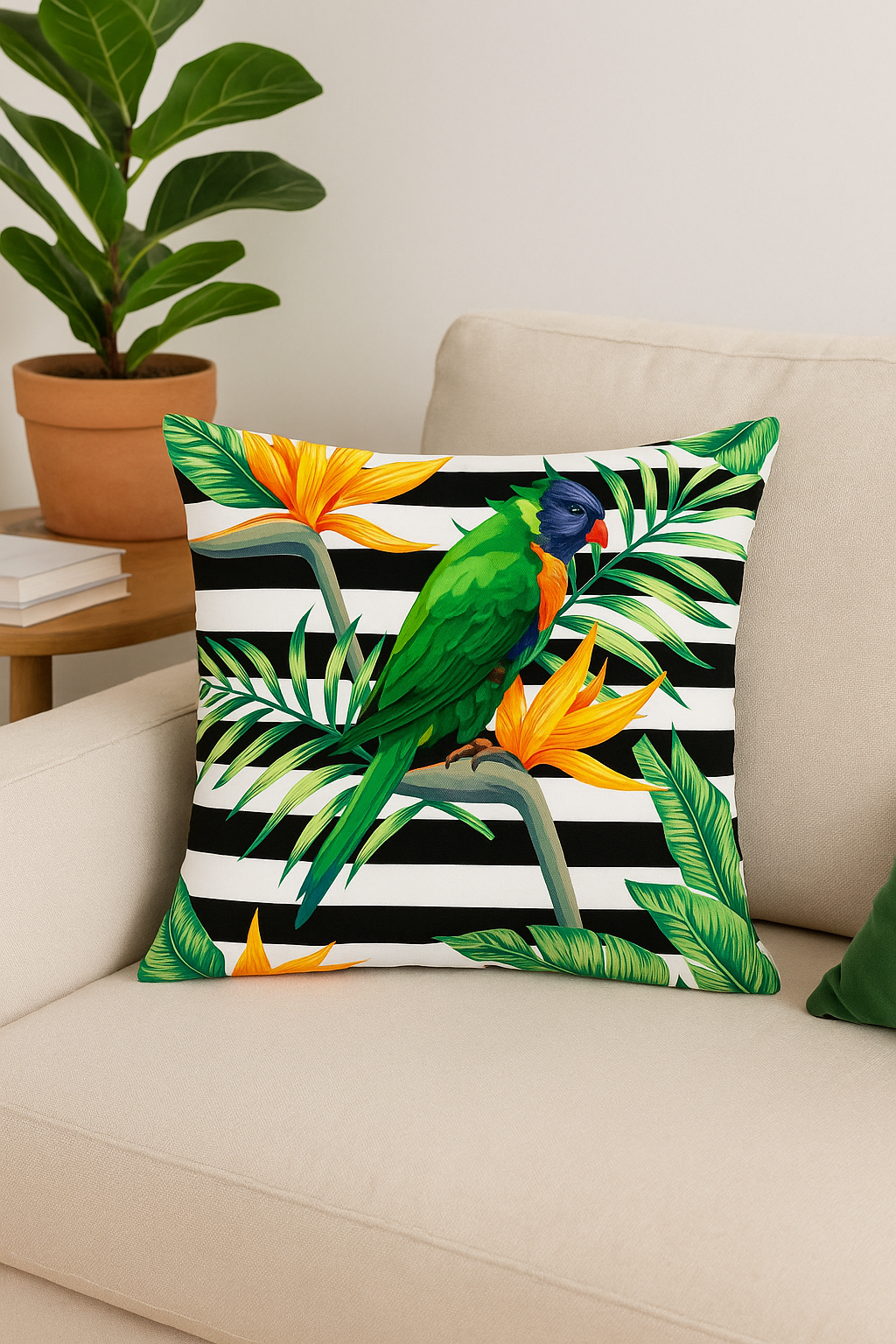 housse de coussin imprimée motif perroquet tropical pour canapé - vue 2 sur 2