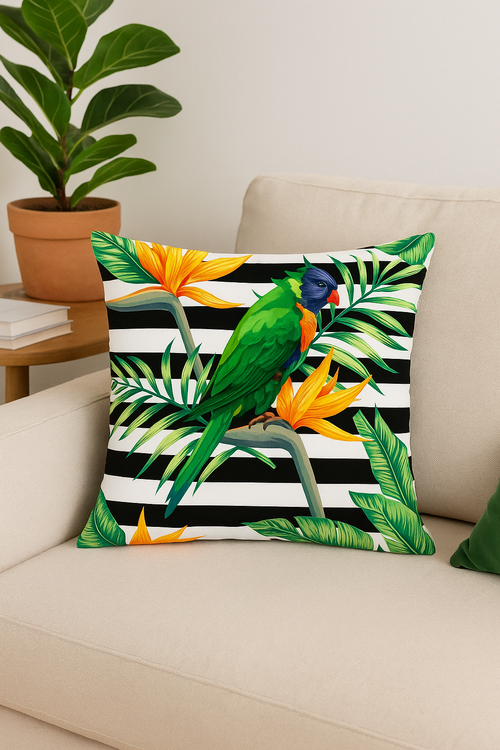 housse de coussin imprimée motif perroquet tropical pour canapé - vue 2 sur 2