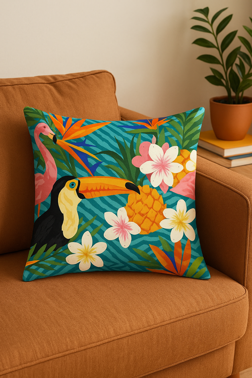 housse de coussin imprimée perroquet style tropical pour canapé - vue 2 sur 2