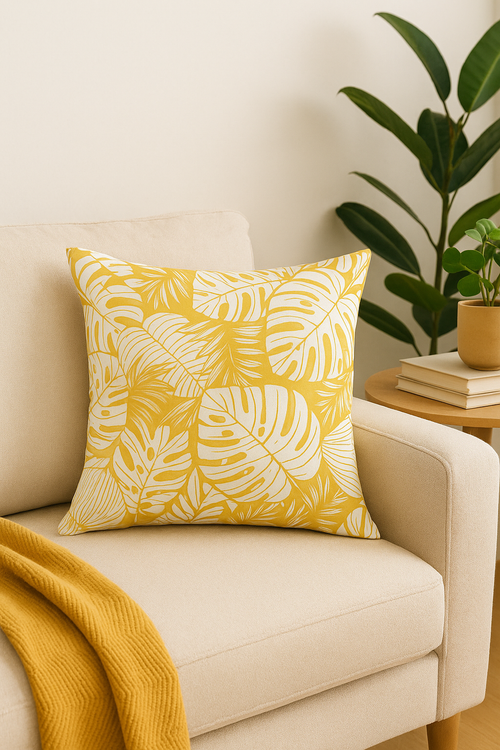 housse de coussin jaune carrée pour décoration intérieure - vue 2 sur 2