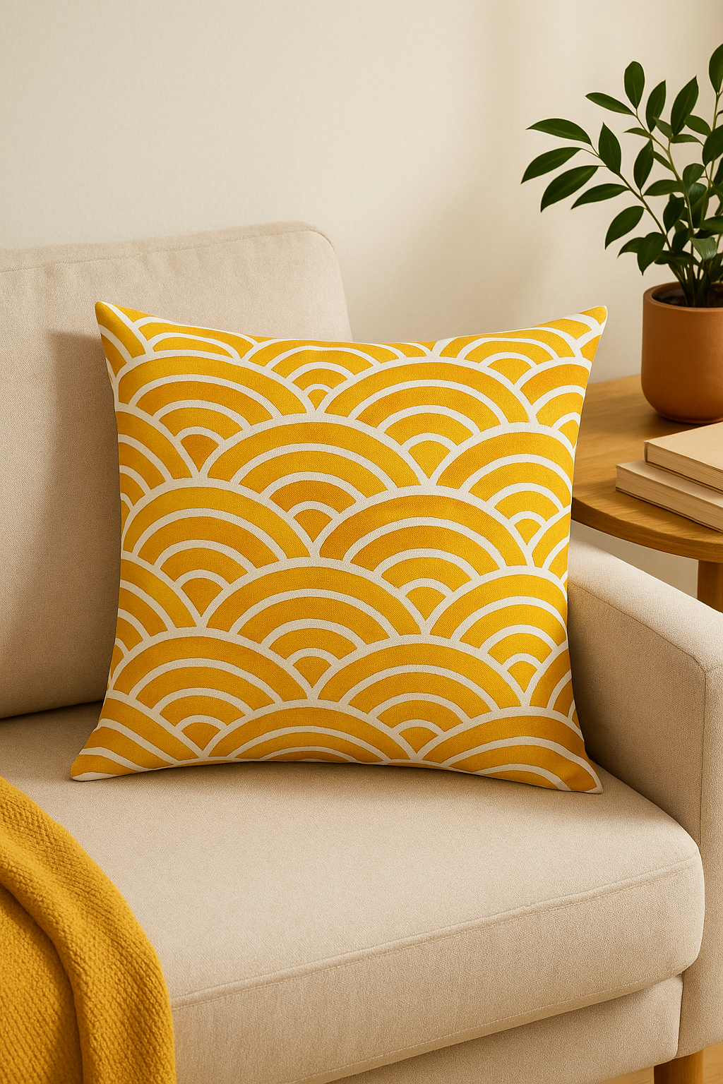 housse de coussin jaune carrée pour décoration intérieure - vue 2 sur 2