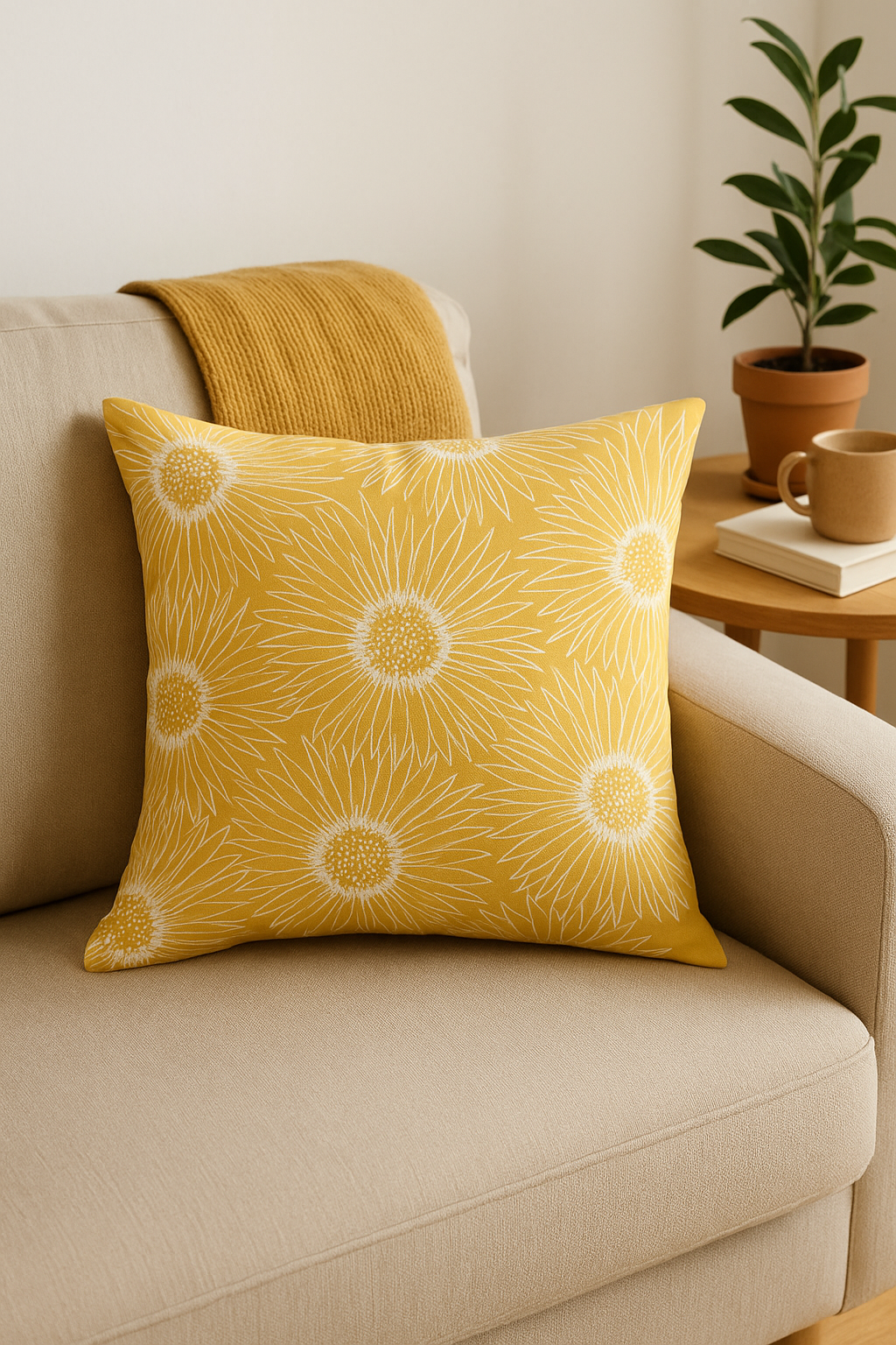 housse de coussin jaune carrée pour décoration intérieure