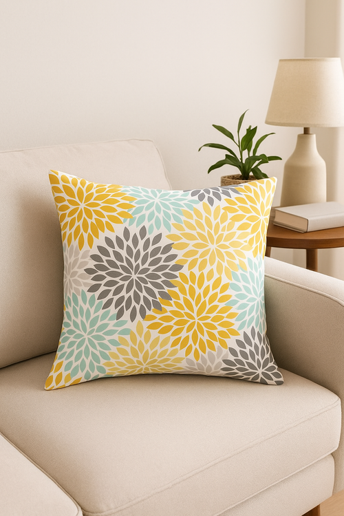 housse de coussin jaune carrée pour décoration intérieure - vue 2 sur 2