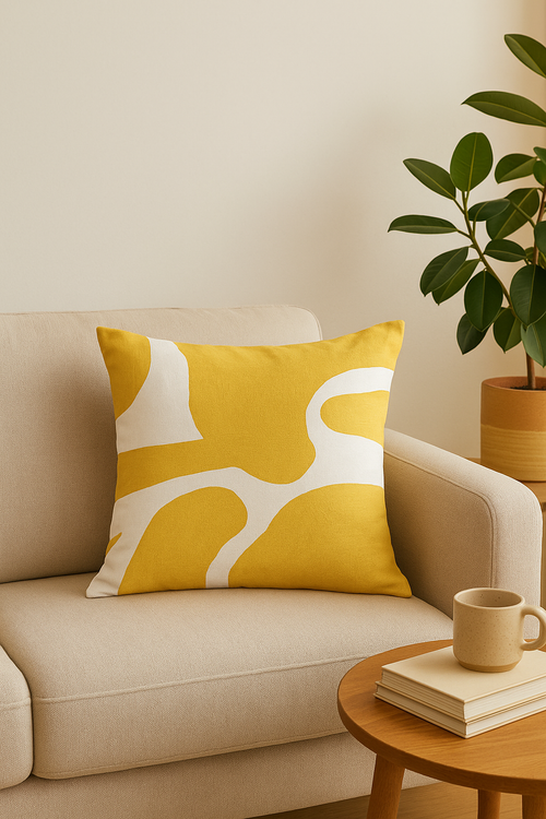 housse de coussin jaune carrée pour décoration intérieure - vue 2 sur 2