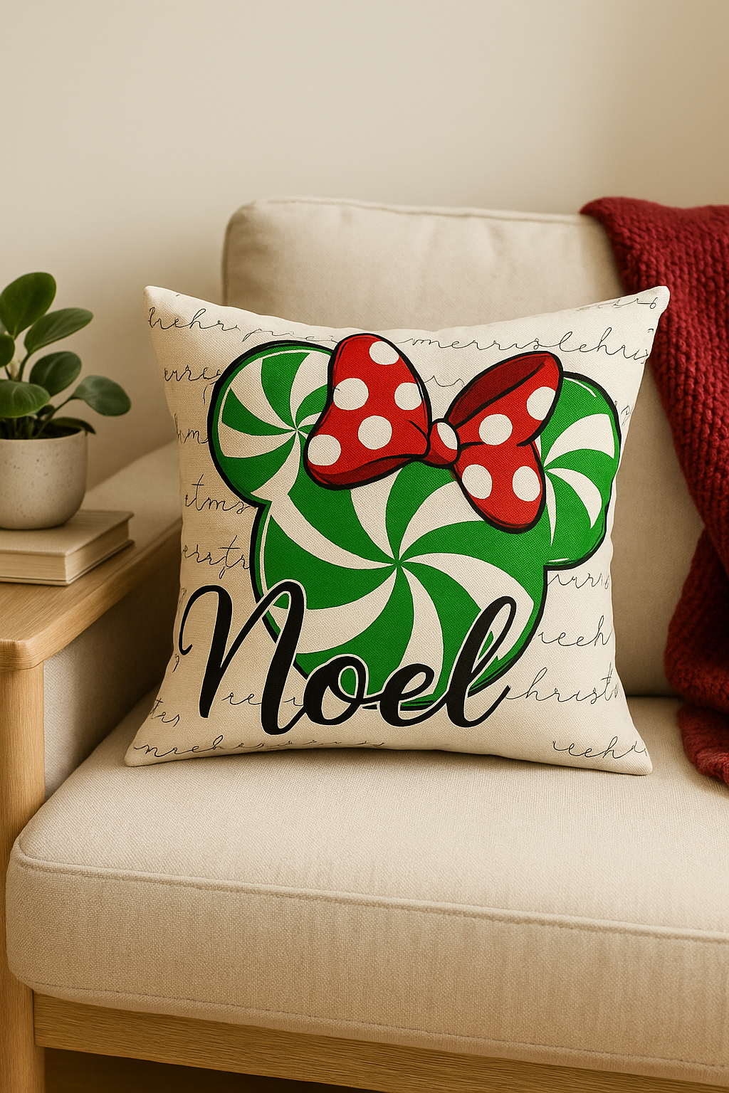 housse de coussin mickey et minnie pour noël - vue 2 sur 2