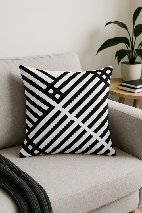 housse de coussin moderne géométrique noir et blanc - vue 2 sur 2
