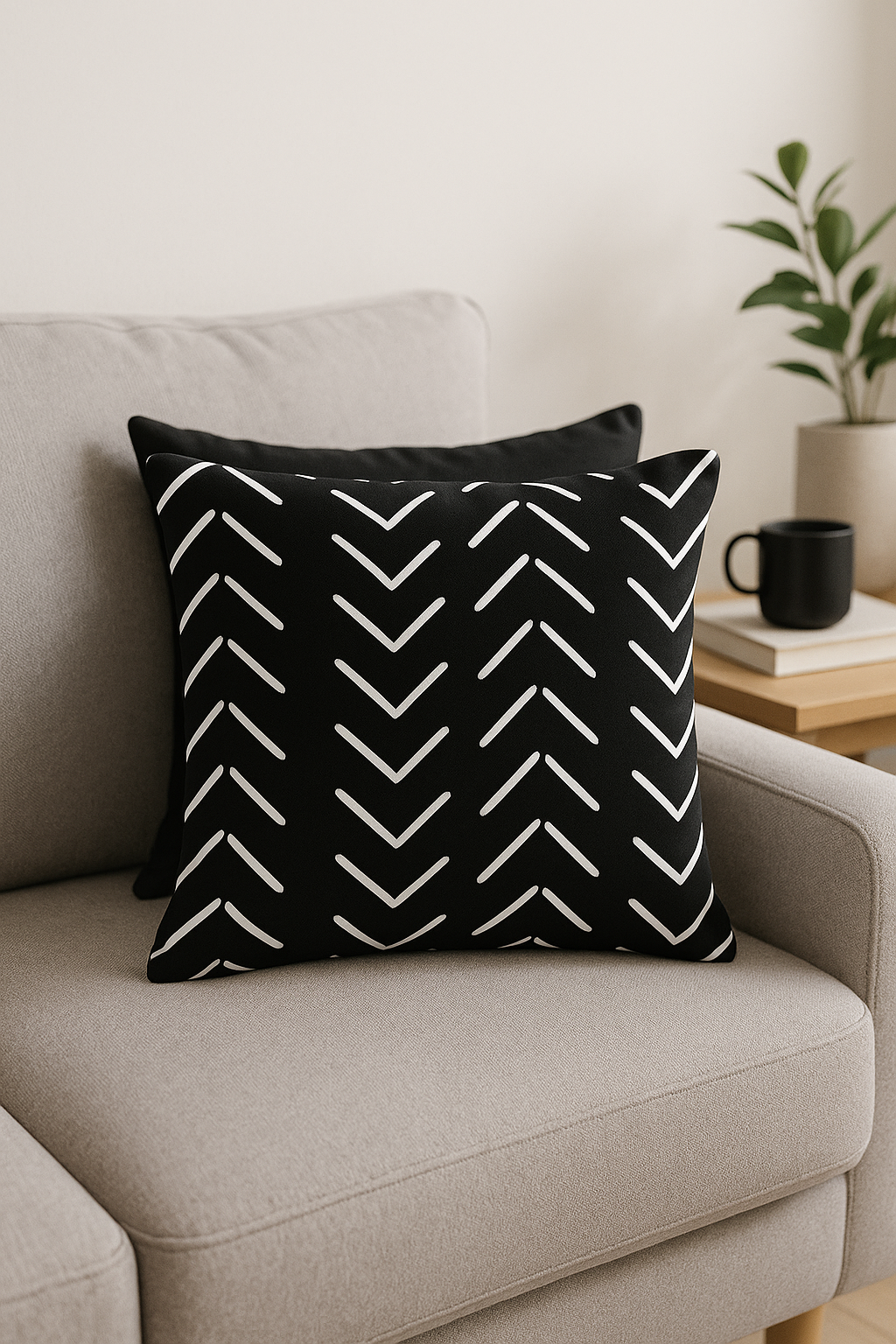 housse de coussin moderne géométrique noir et blanc - vue 2 sur 2