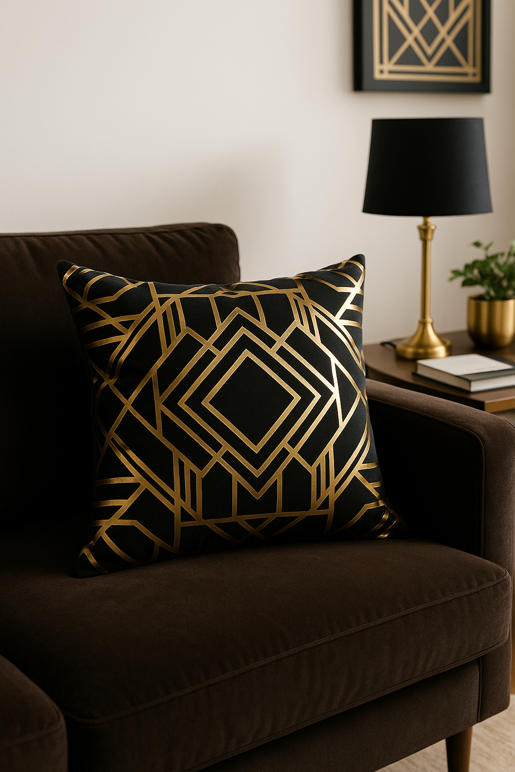 housse de coussin moderne motif géométrique feuilles vertes - vue 2 sur 2