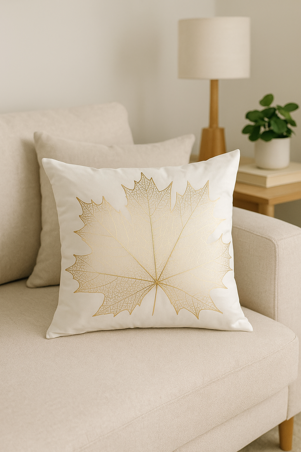 housse de coussin moderne motif géométrique feuilles vertes - vue 2 sur 2