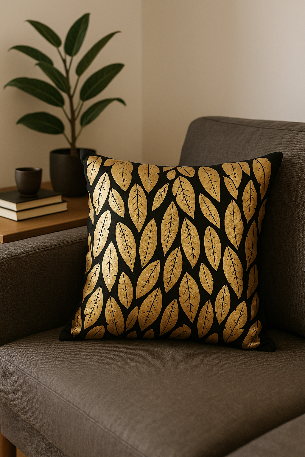 housse de coussin moderne motif géométrique feuilles vertes - vue 2 sur 2