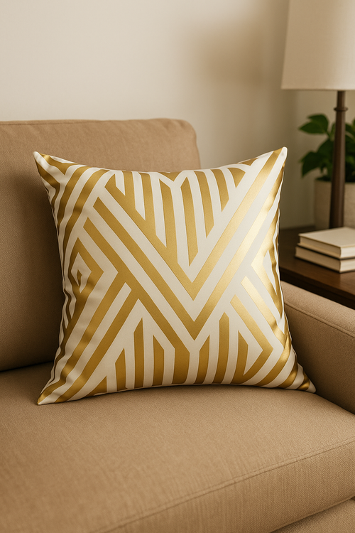 housse de coussin moderne motif géométrique feuilles vertes - vue 2 sur 2