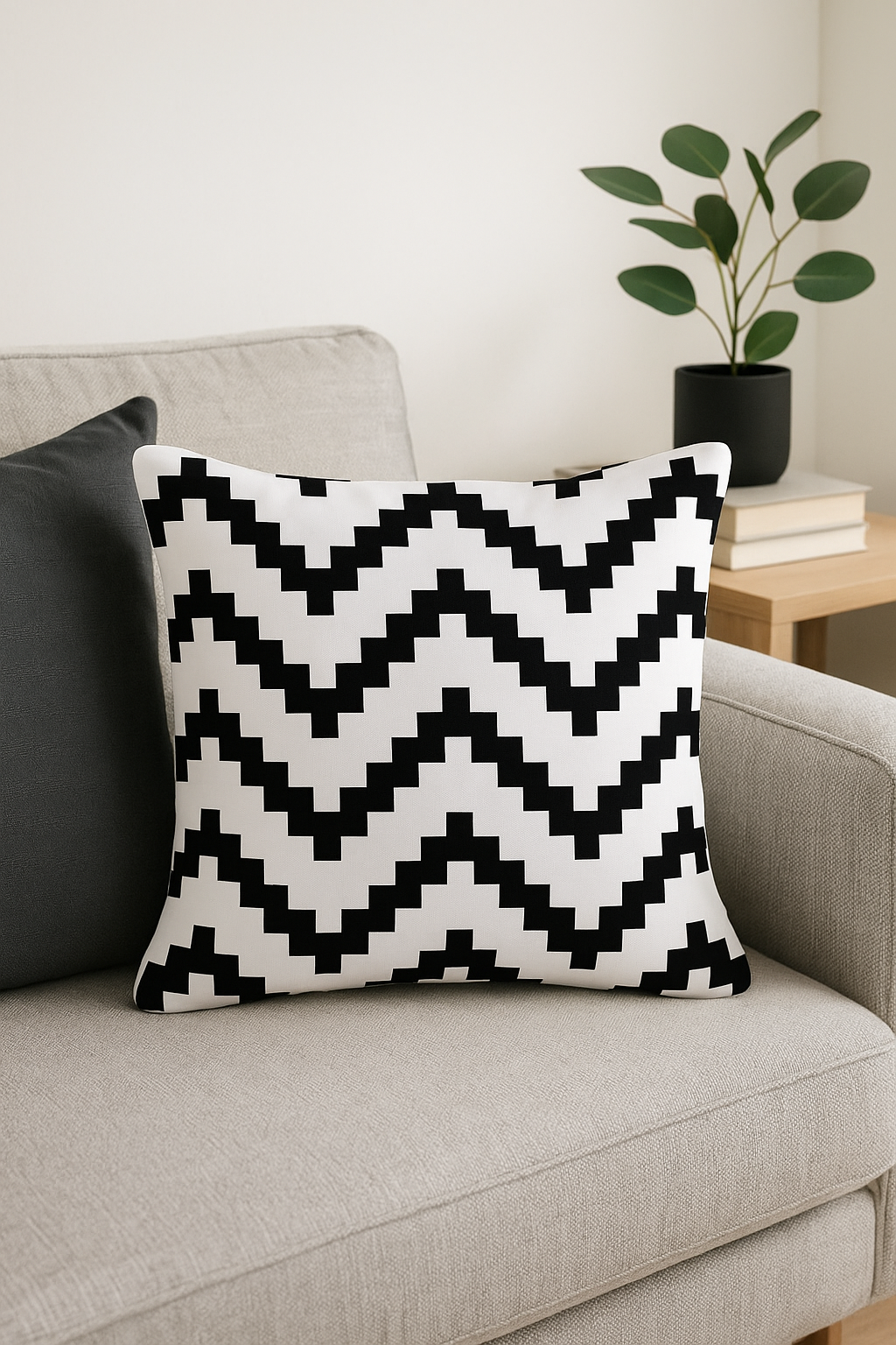 housse de coussin moderne noir et blanc géométrique décorative - vue 2 sur 2