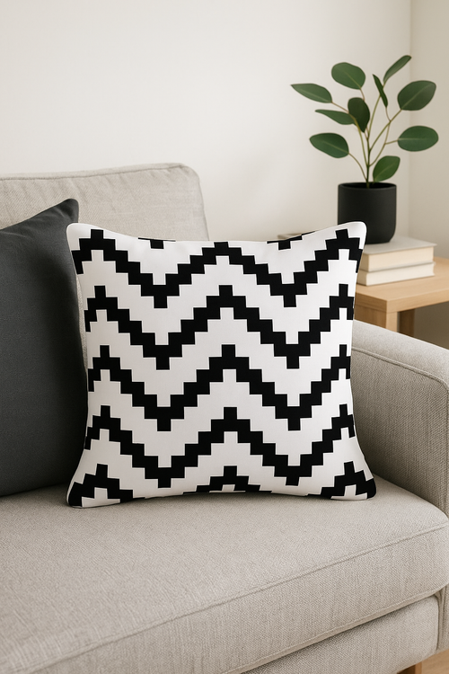 housse de coussin moderne noir et blanc géométrique décorative - vue 2 sur 2