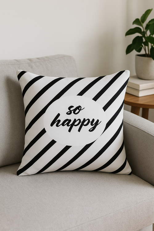 housse de coussin moderne noir et blanc motif géométrique - vue 2 sur 2