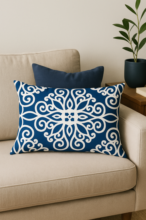 housse de coussin motif animaux marins bleus 30 x 50 cm - vue 2 sur 2