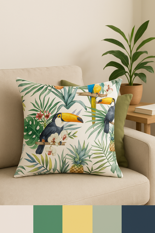 housse de coussin motif cactus et plantes tropicales estivales - vue 2 sur 2