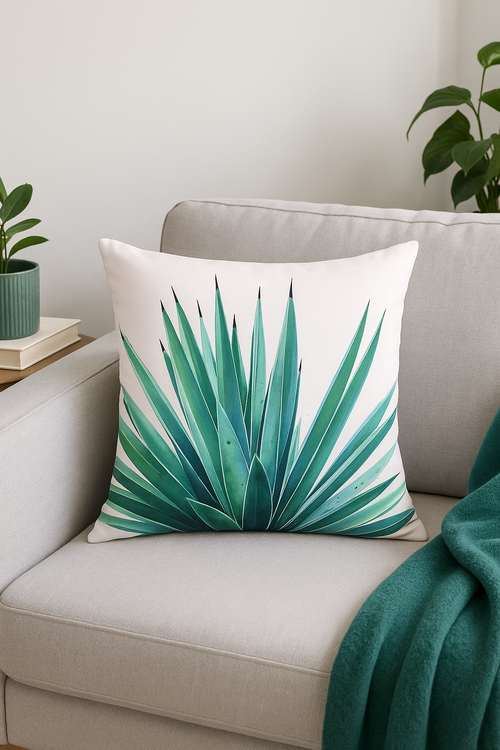 housse de coussin motif cactus et plantes tropicales vertes - vue 2 sur 2