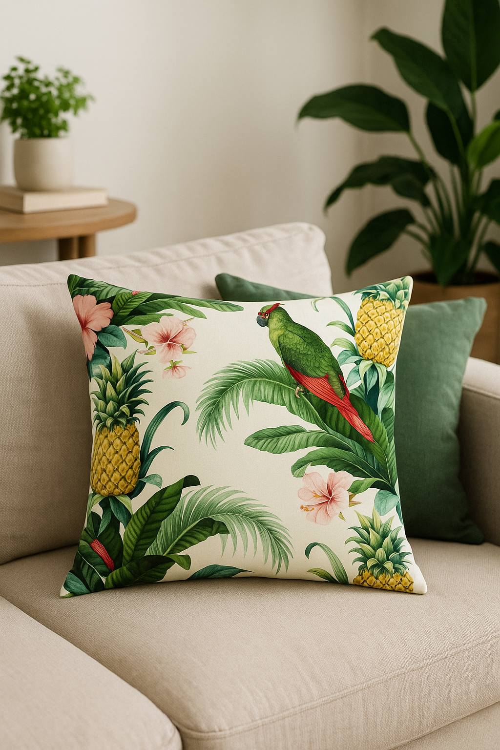 housse de coussin motif cactus monstera et feuilles tropicales - vue 2 sur 2