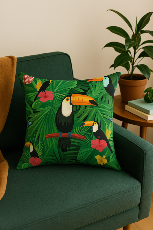 housse de coussin motif cactus monstera et plantes tropicales - vue 2 sur 2