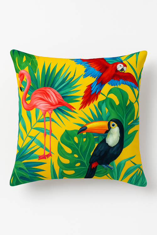 housse de coussin motif cactus monstera et plantes tropicales