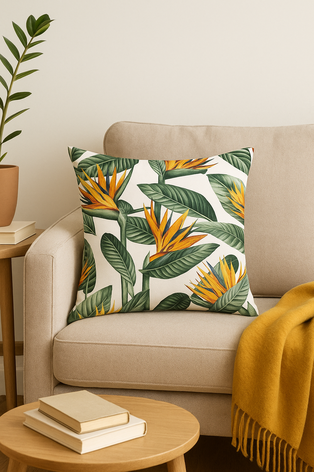 housse de coussin motif cactus tropical et feuilles vertes - vue 2 sur 2