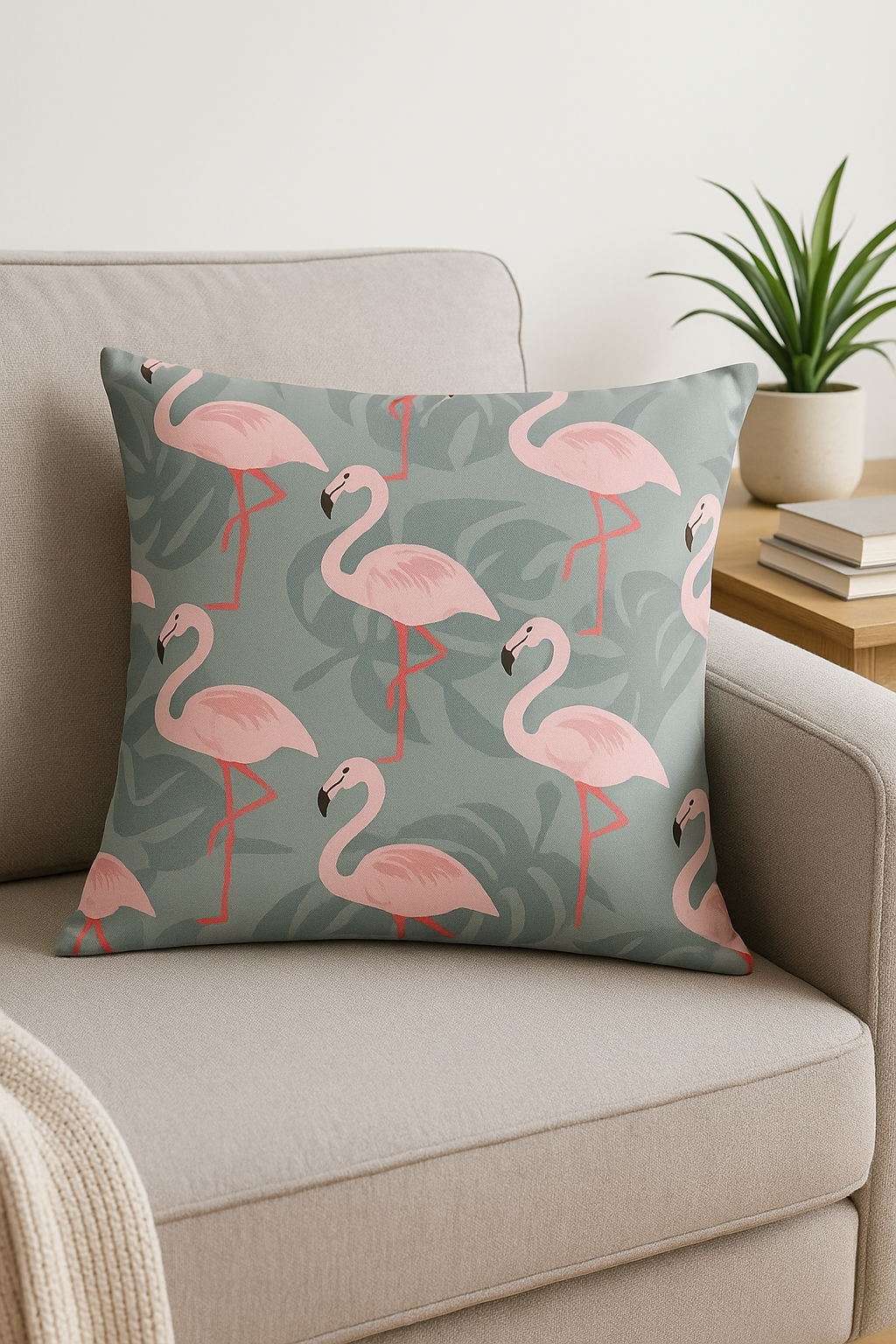 housse de coussin motif flamant rose pour décoration intérieur - vue 2 sur 2