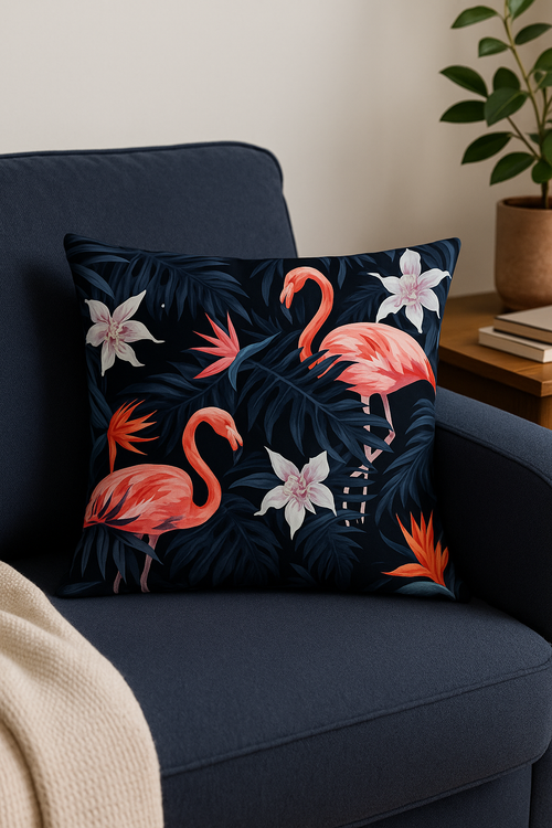 housse de coussin motif flamant rose pour décoration intérieure - vue 2 sur 2