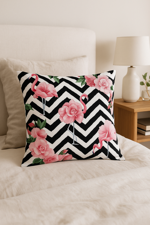 housse de coussin motif flamant rose pour décoration intérieure - vue 2 sur 2