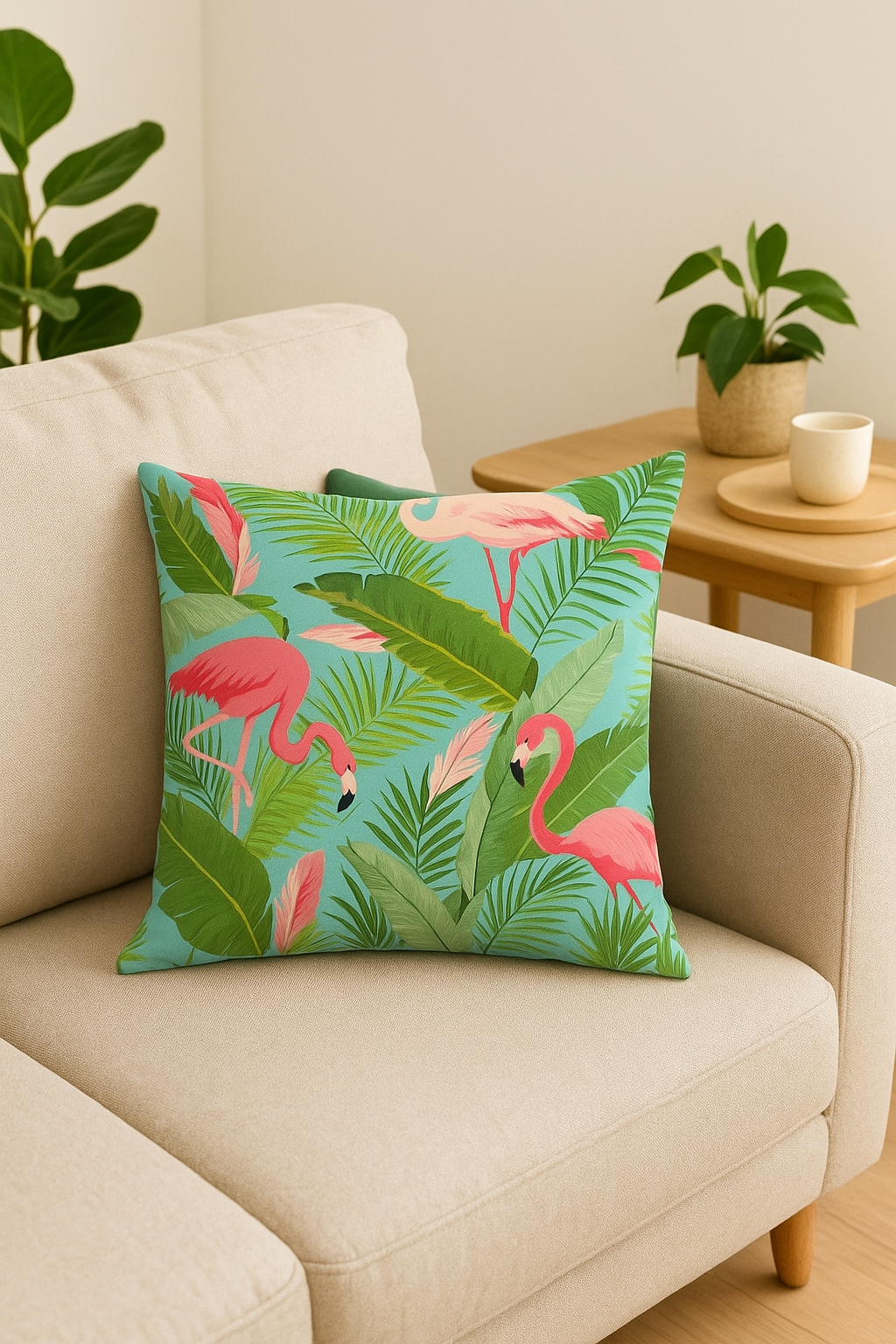 housse de coussin motif flamant rose pour décoration intérieure - vue 2 sur 2