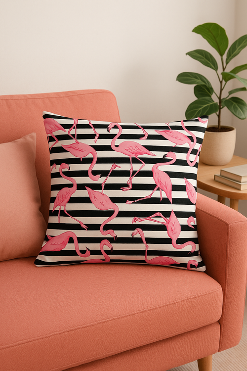 housse de coussin motif flamant rose style tropical décoratif - vue 2 sur 2