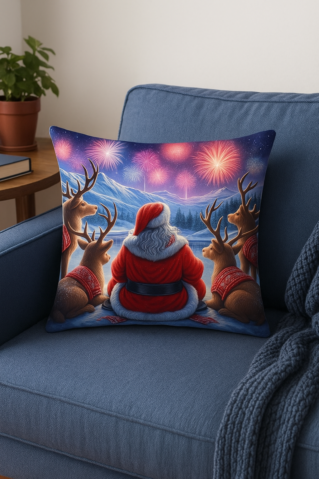 housse de coussin motif père noël et bonhommes de neige - vue 2 sur 2