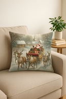 housse de coussin motif père noël et chalet enneigé