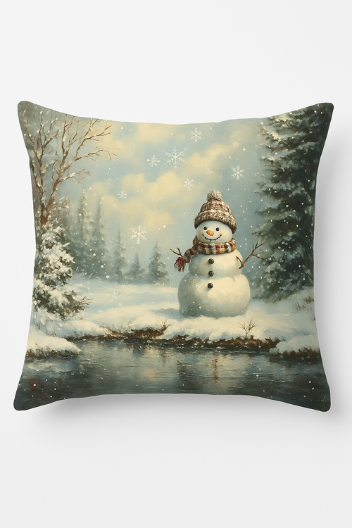 housse de coussin motif père noël et chalet hiver