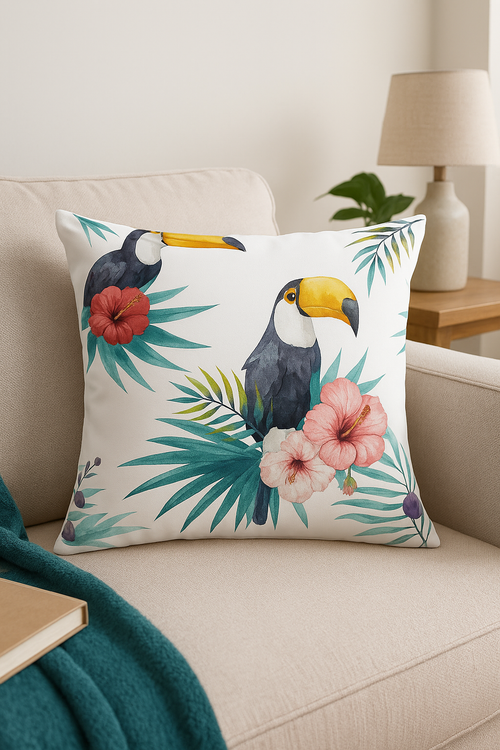 housse de coussin motif perroquet style tropical pour canapé - vue 2 sur 2