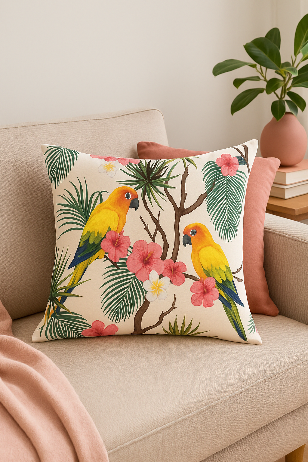 housse de coussin motif perroquet style tropical pour canapé - vue 2 sur 2