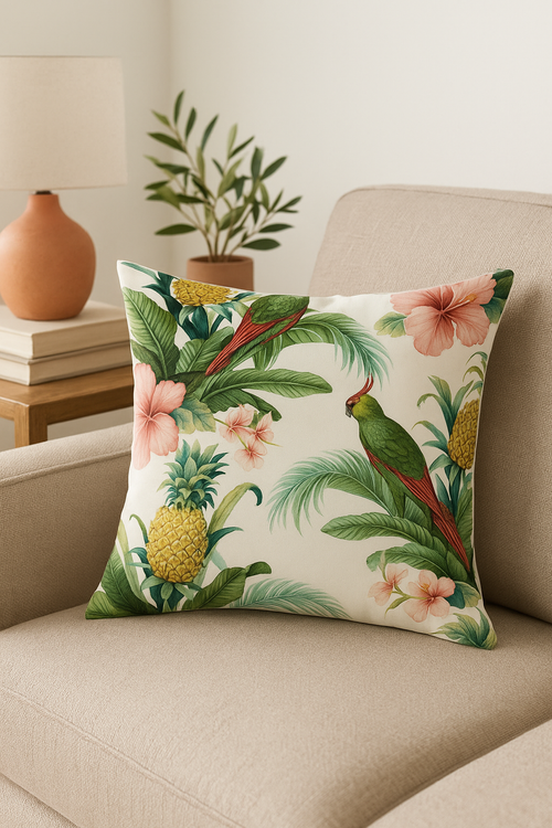 housse de coussin motif perroquet style tropical pour canapé - vue 2 sur 2