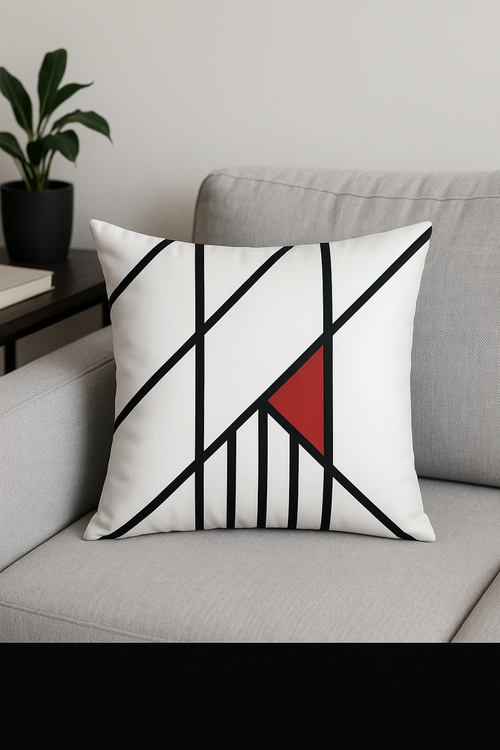 housse de coussin noir et rouge motif géométrique élégant - vue 2 sur 2