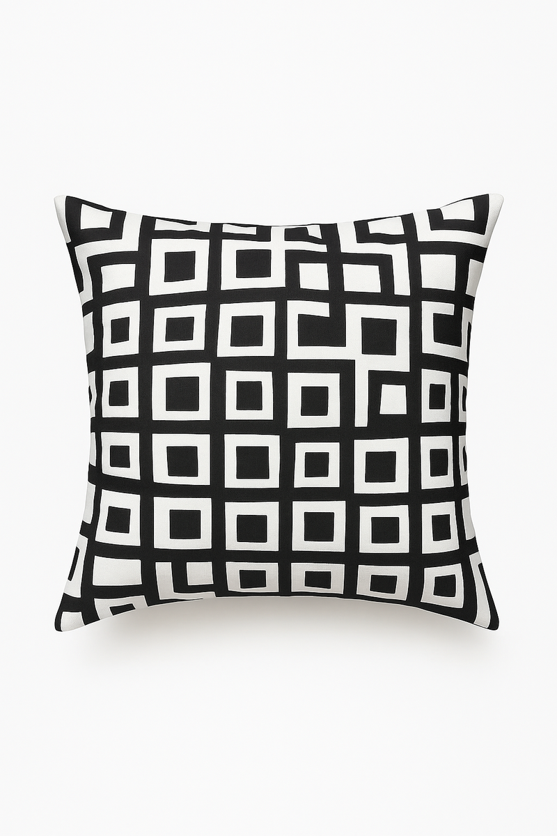 housse de coussin noire et blanche géométrique ondulée décorative