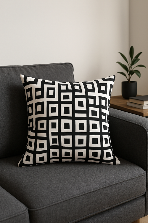 housse de coussin noire et blanche géométrique ondulée décorative - vue 4 sur 3
