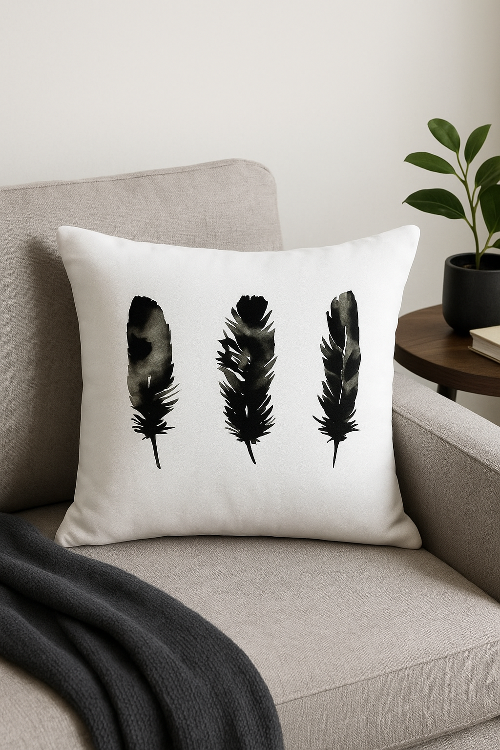 housse de coussin noire et blanche motif géométrique moderne - vue 2 sur 2