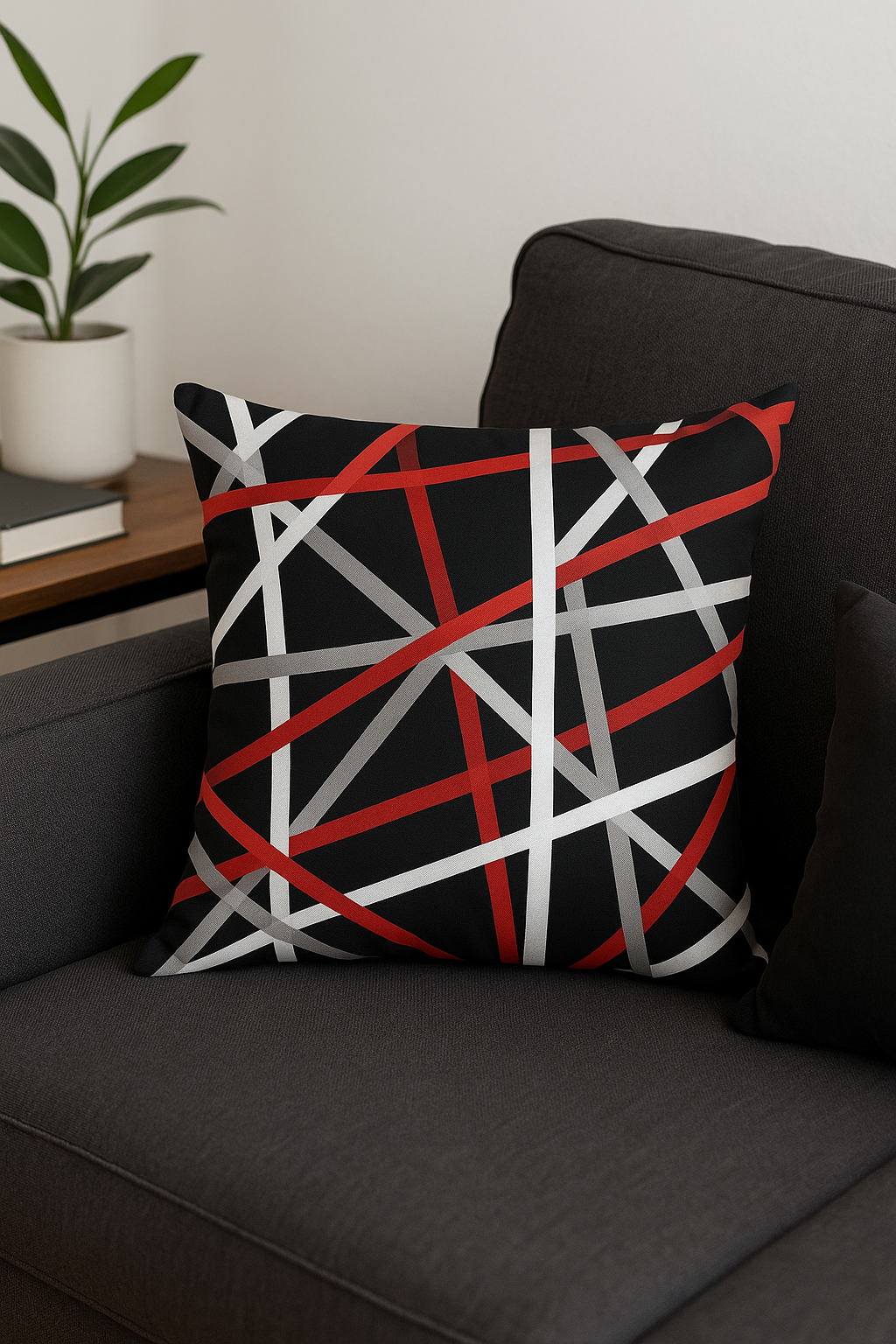 housse de coussin noire et rouge motif géométrique élégant - vue 2 sur 2