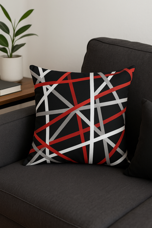 housse de coussin noire et rouge motif géométrique élégant - vue 2 sur 2