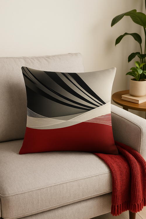 housse de coussin noire et rouge motif géométrique élégant - vue 2 sur 2