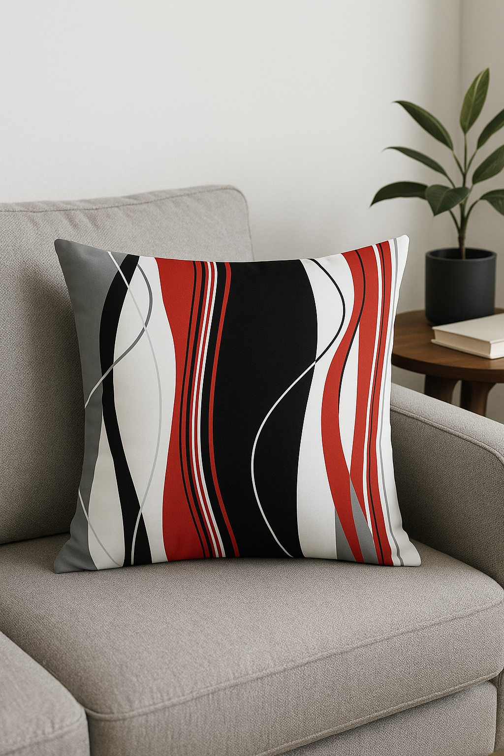 housse de coussin noire et rouge motif géométrique élégant - vue 2 sur 2